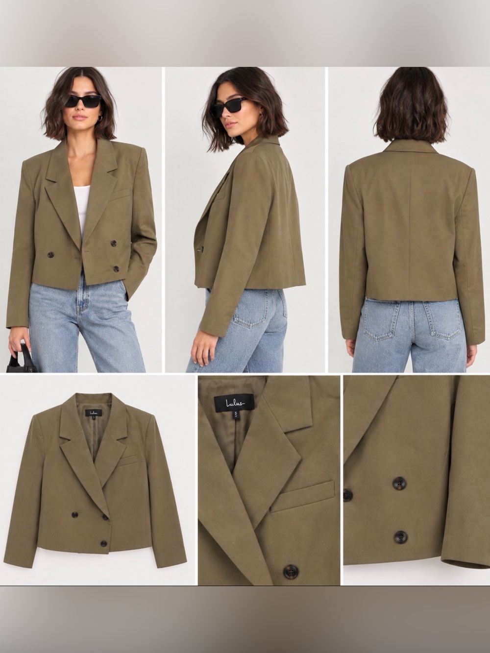 Lulu's Cropped Olive Double-Breasted Blazer - Picture 3 of 6